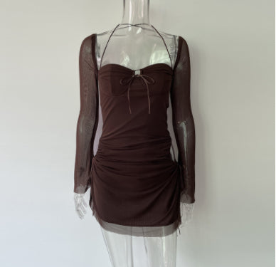 Women's Solid Color Hollow Halter Tube Dress