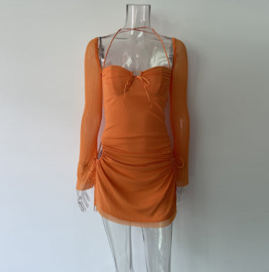 Women's Solid Color Hollow Halter Tube Dress