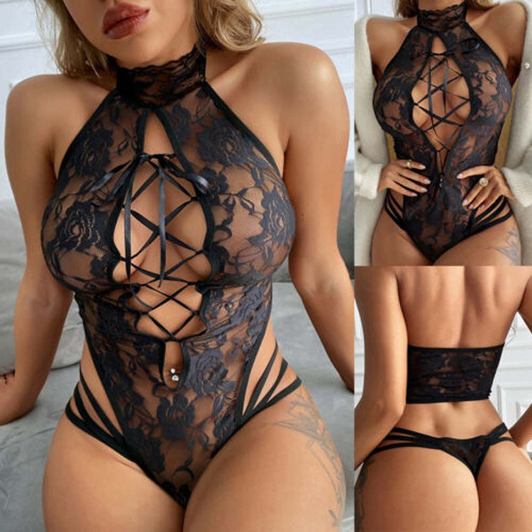 Hollow Strap See-Through Cat Girl Bodysuit