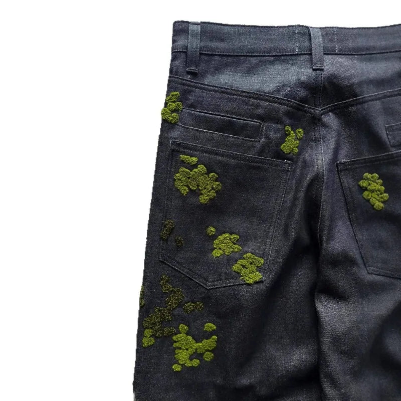 Men's Jeans - Harajuku, Streetwear, Floral Embroidery, Denim Pants, Straight Leg Loose Fit INS Casual Versatile Unisex Fashion