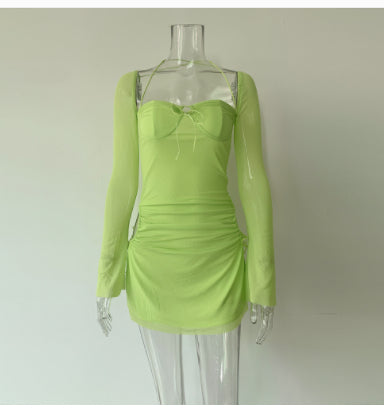 Women's Solid Color Hollow Halter Tube Dress